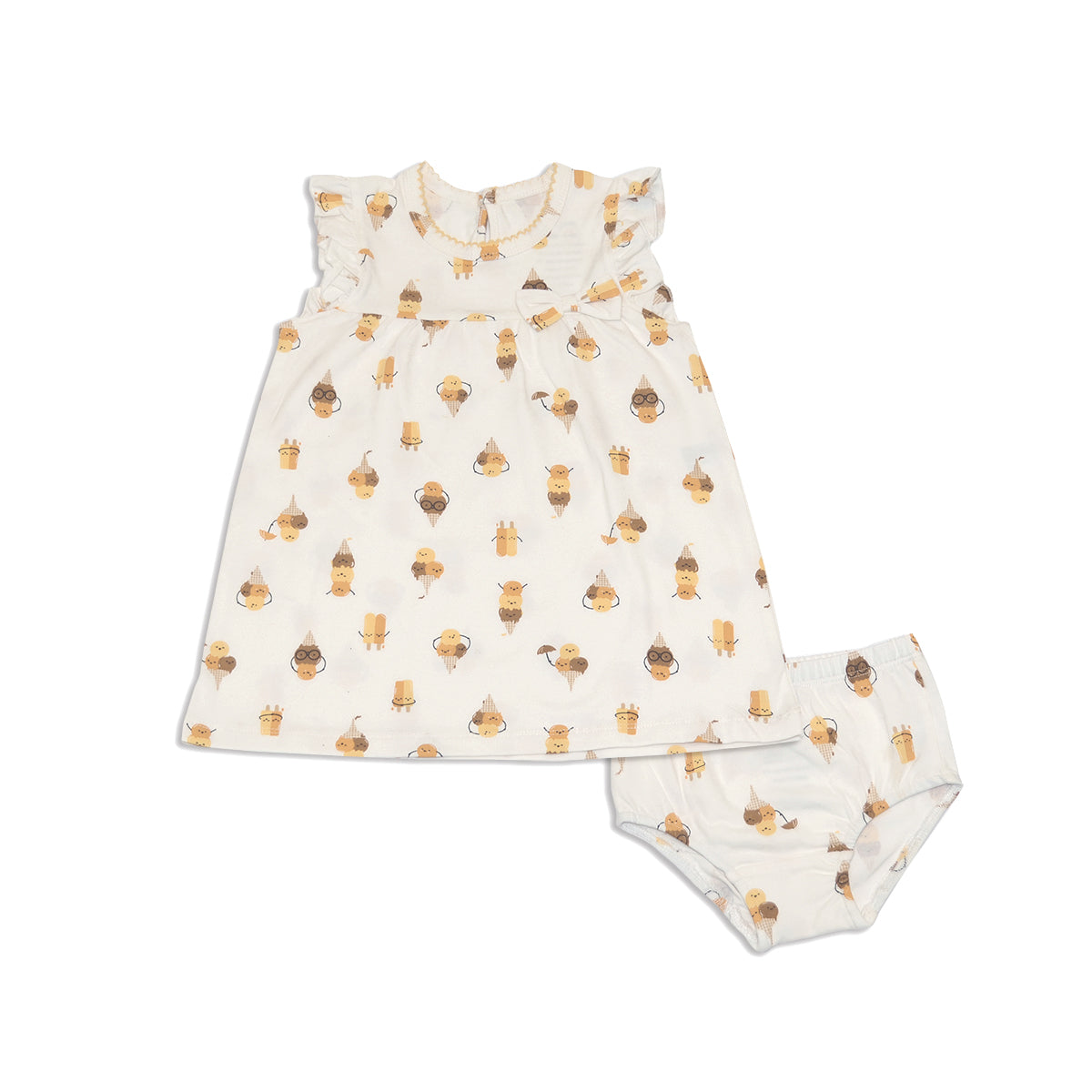 Robe en coton biologique à manches volantées avec culotte (Icy Pals Prt)