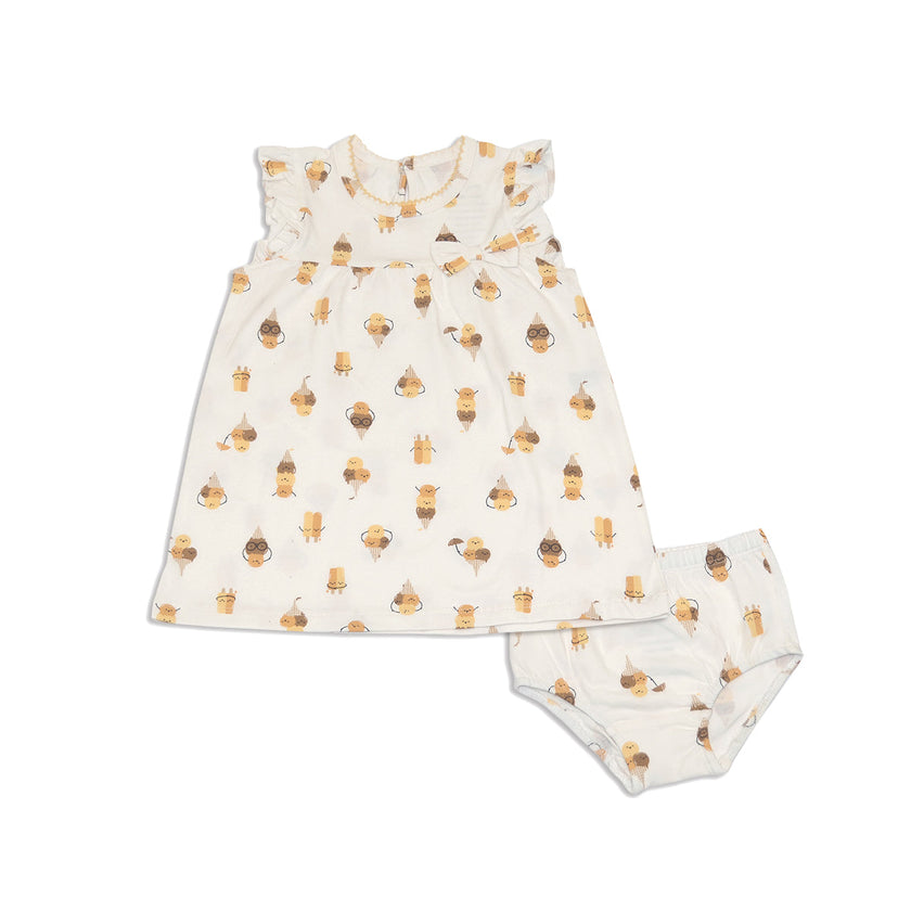 Robe en coton biologique à manches volantées avec culotte (Icy Pals Prt)