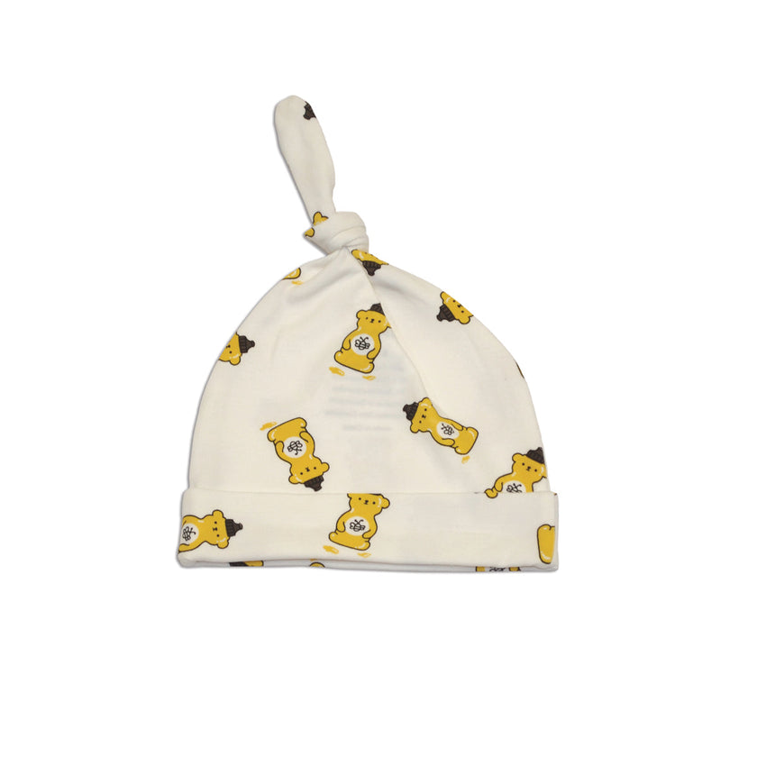 Chapeau à nœud en coton biologique (imprimé ours en miel)