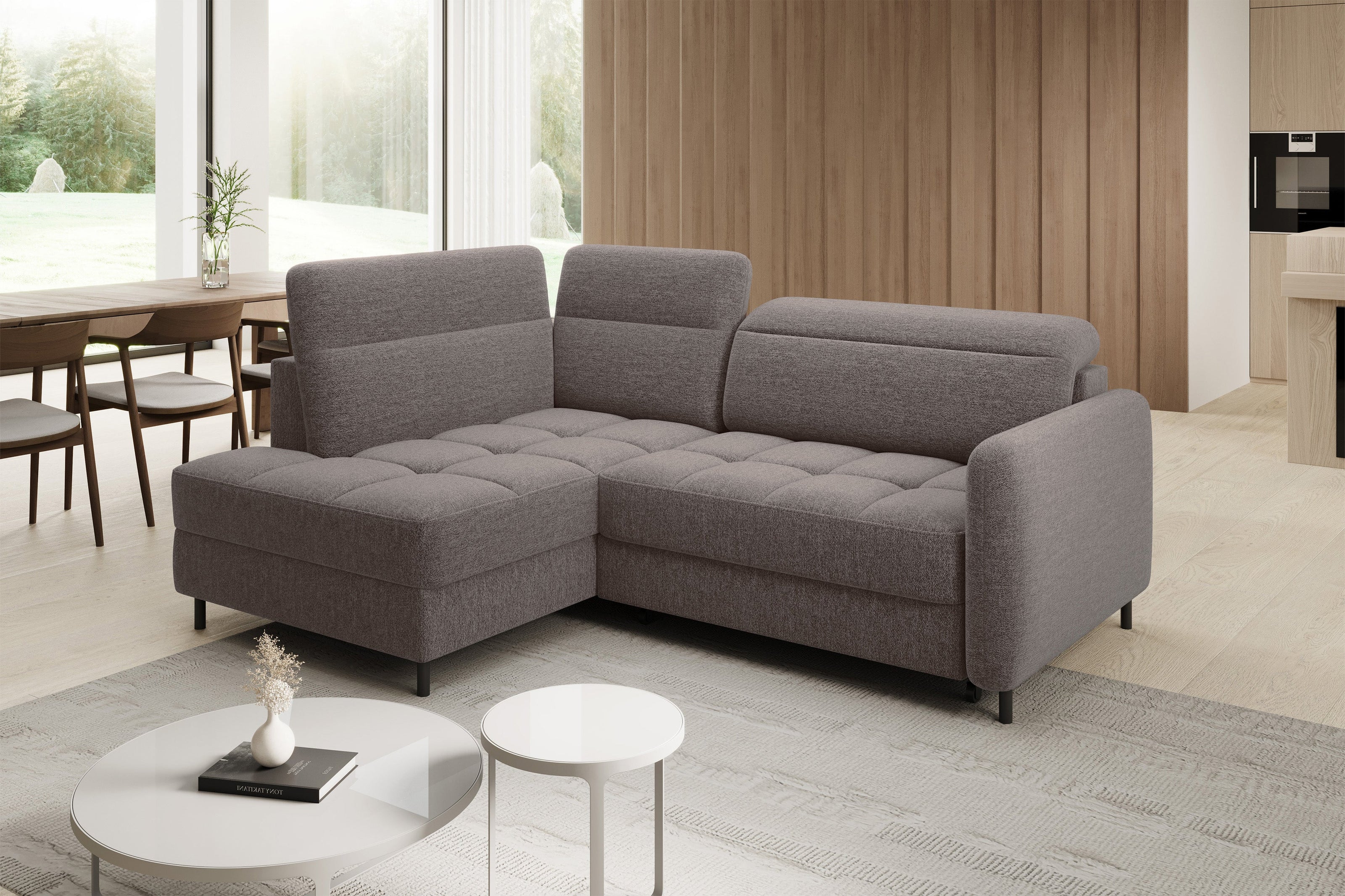 Barea 3 Seater Storage Sleeper Chaise Sofa - Fudge Brown