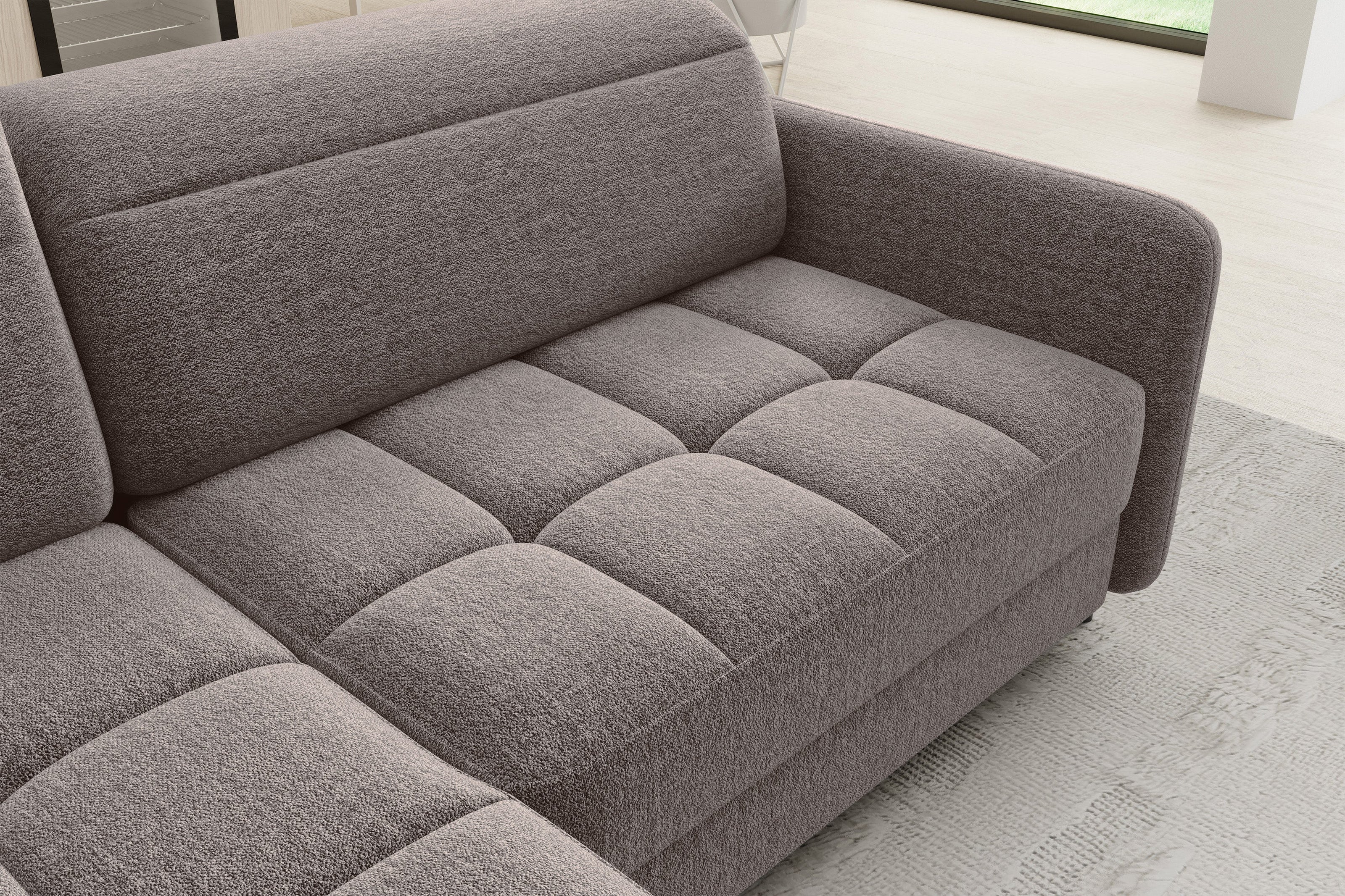 Barea 3 Seater Storage Sleeper Chaise Sofa - Fudge Brown
