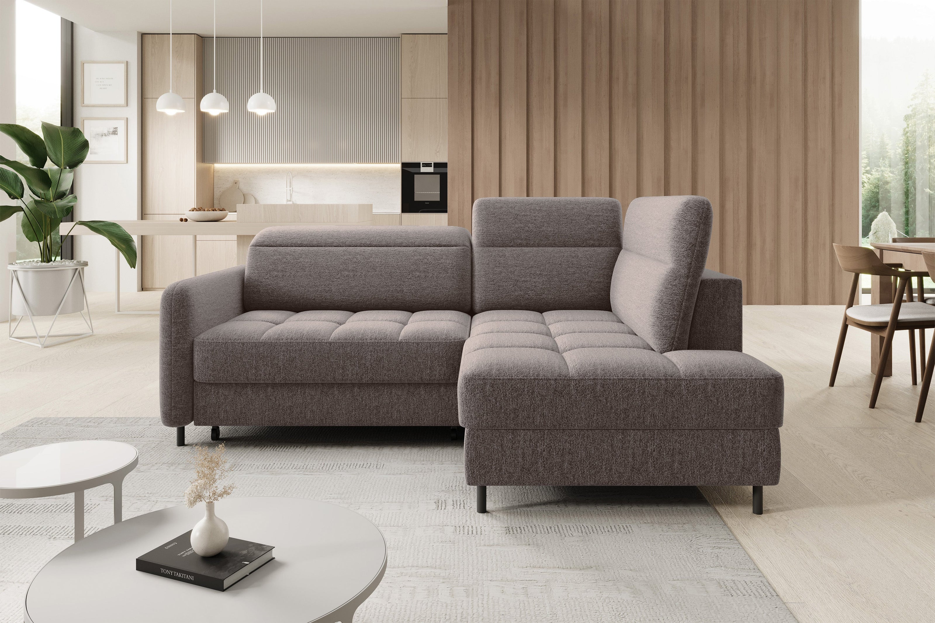 Barea 3 Seater Storage Sleeper Chaise Sofa - Fudge Brown