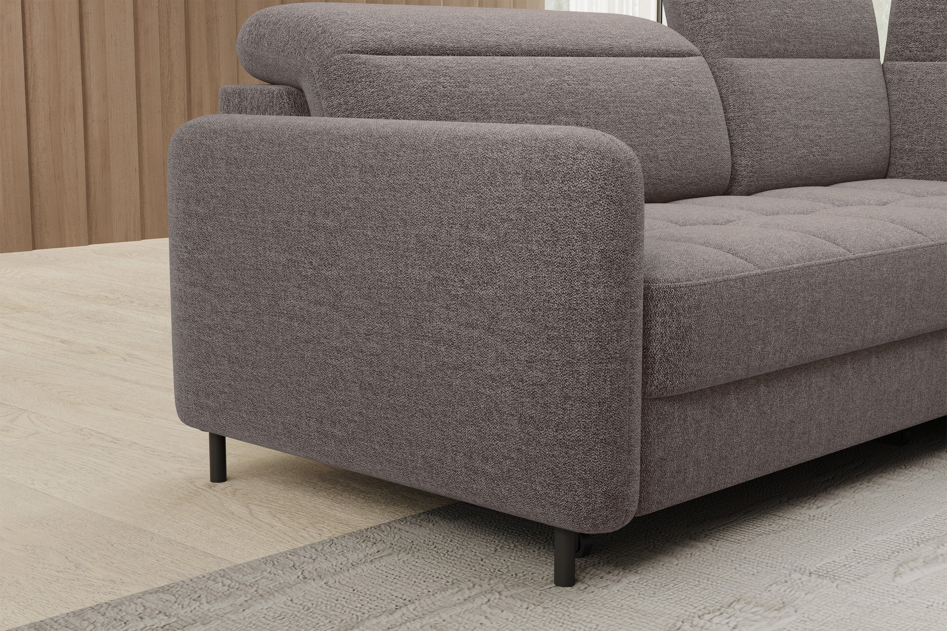Barea 3 Seater Storage Sleeper Chaise Sofa - Fudge Brown