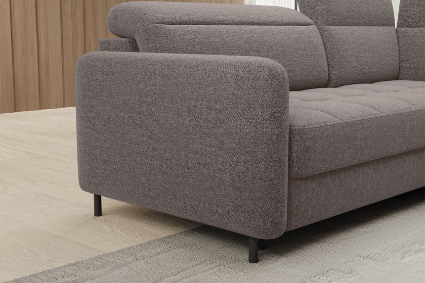 Barea 3 Seater Storage Sleeper Chaise Sofa - Fudge Brown