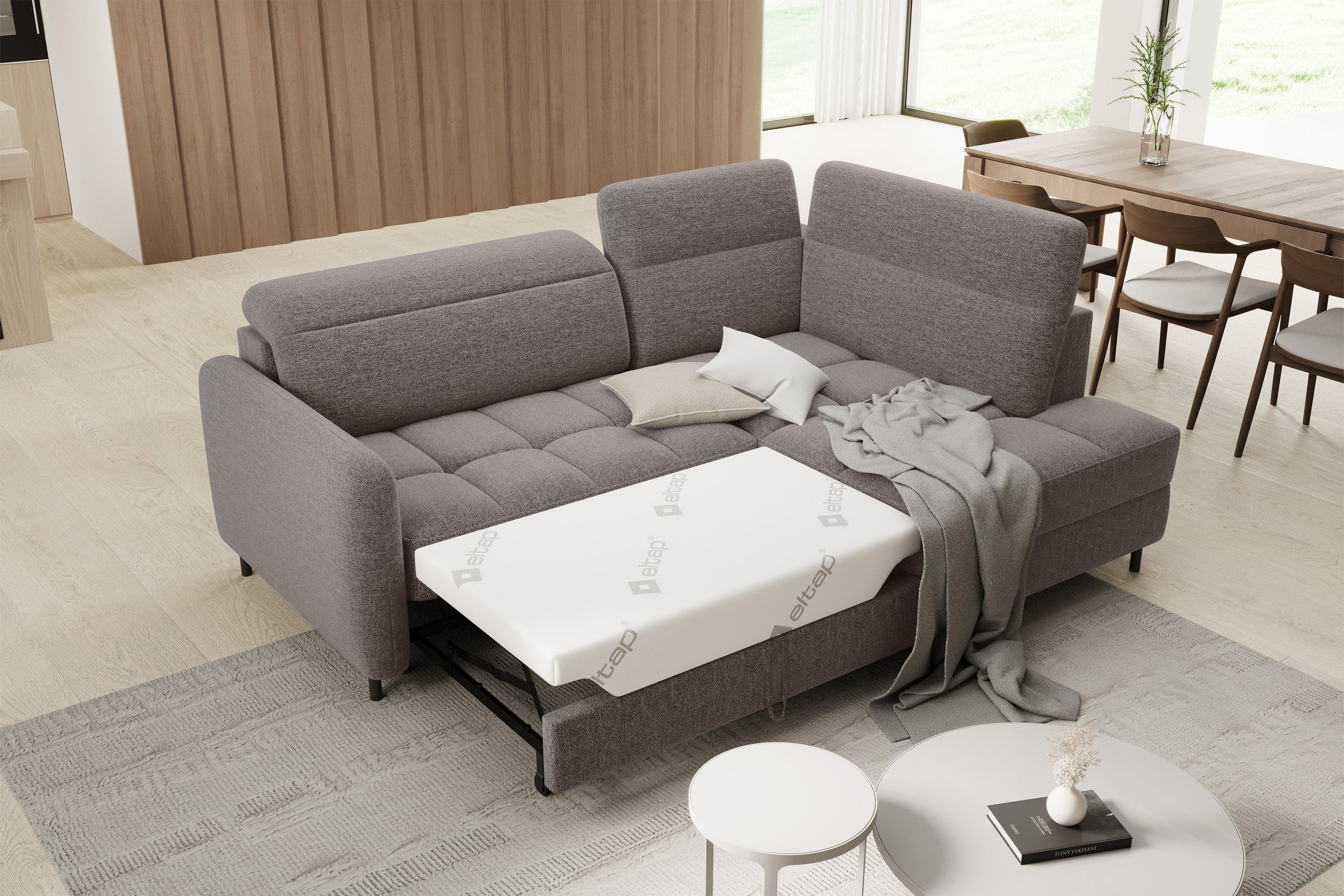 Barea 3 Seater Storage Sleeper Chaise Sofa - Fudge Brown