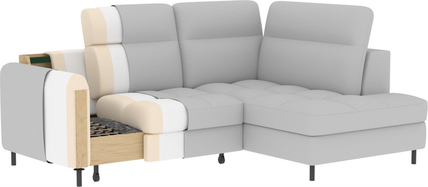 Barea 3 Seater Storage Sleeper Chaise Sofa - Fudge Brown