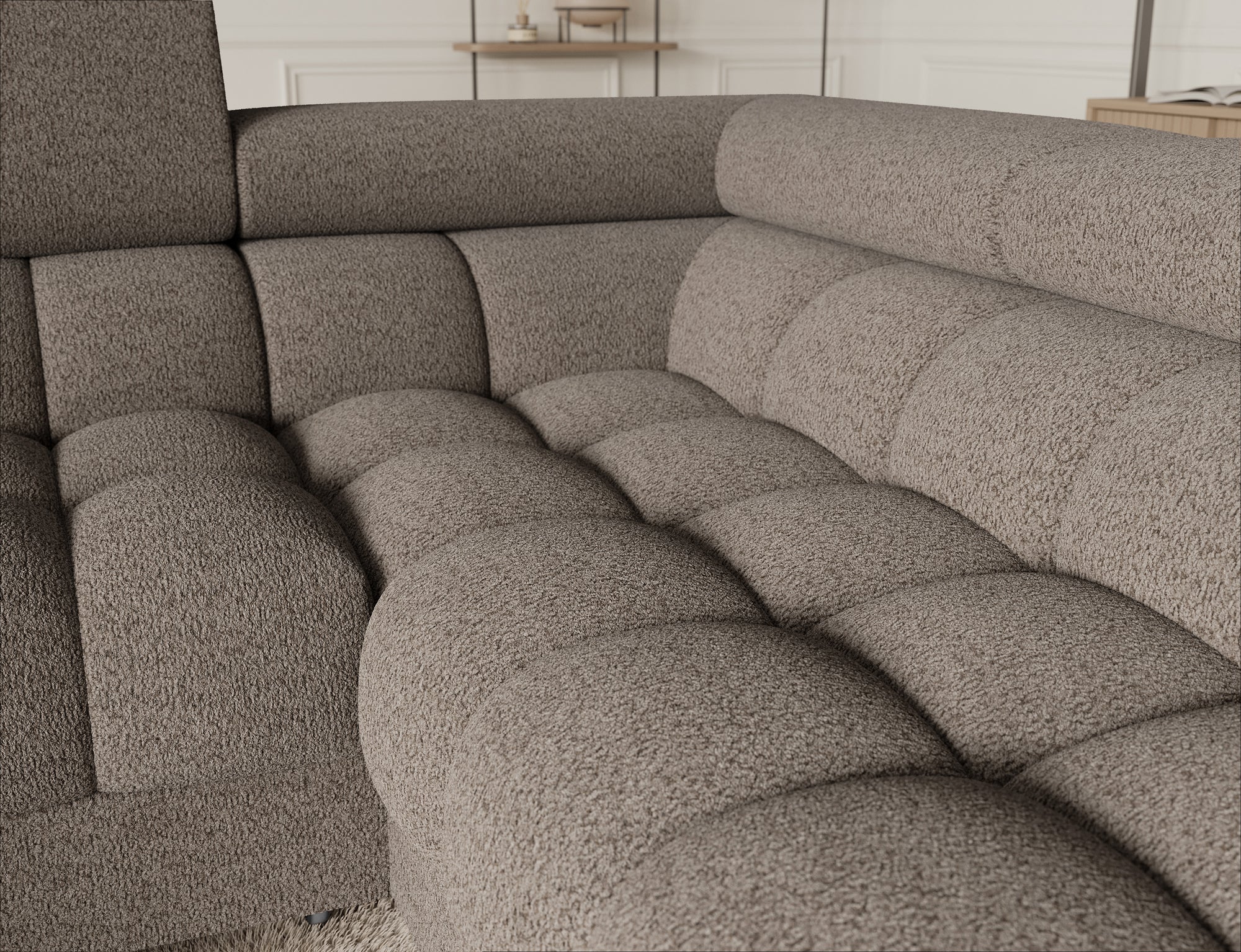 Fectory Sectional Storage Sleeper Chaise Sofa - Taupe