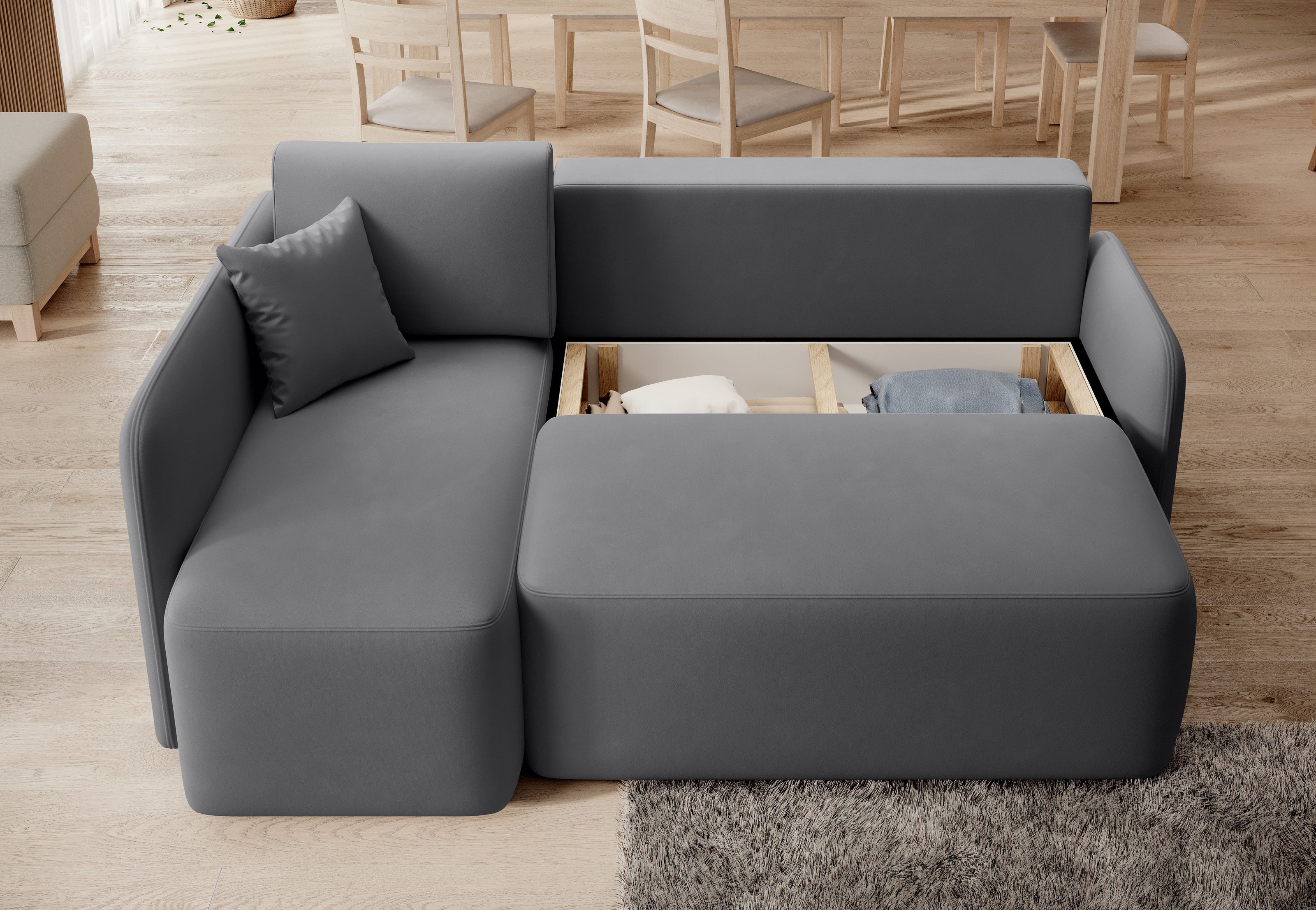 Hadson 3 Seater Storage Sleeper Chaise Sofa - Grey