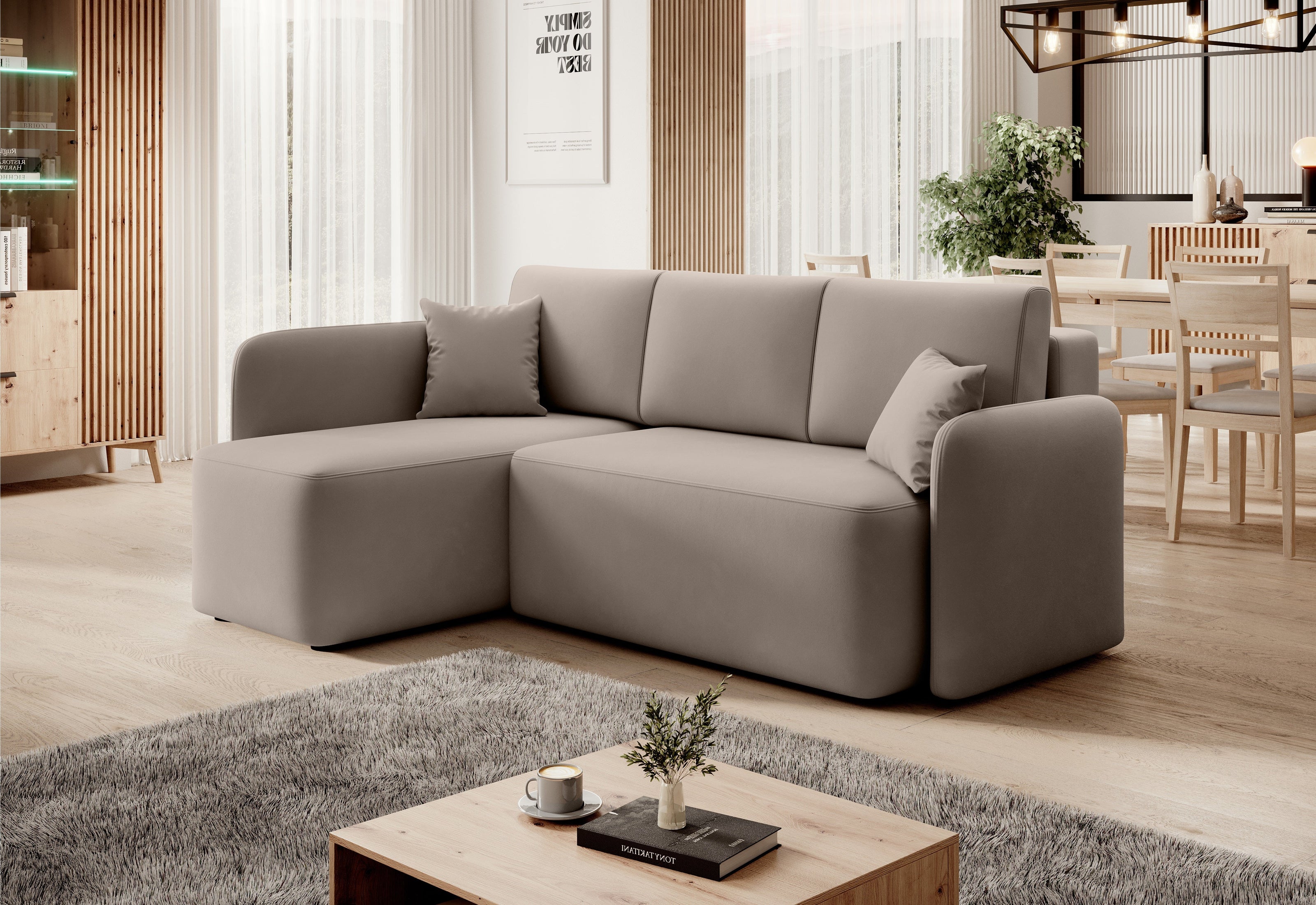 Hadson 3 Seater Storage Sleeper Chaise Sofa - Beige