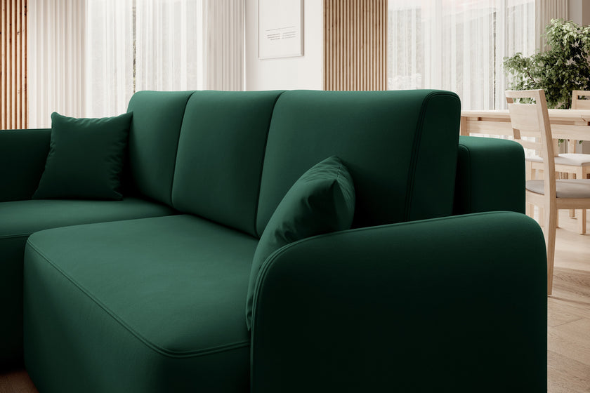 Hadson 3 Seater Storage Sleeper Chaise Sofa - Emerald Green
