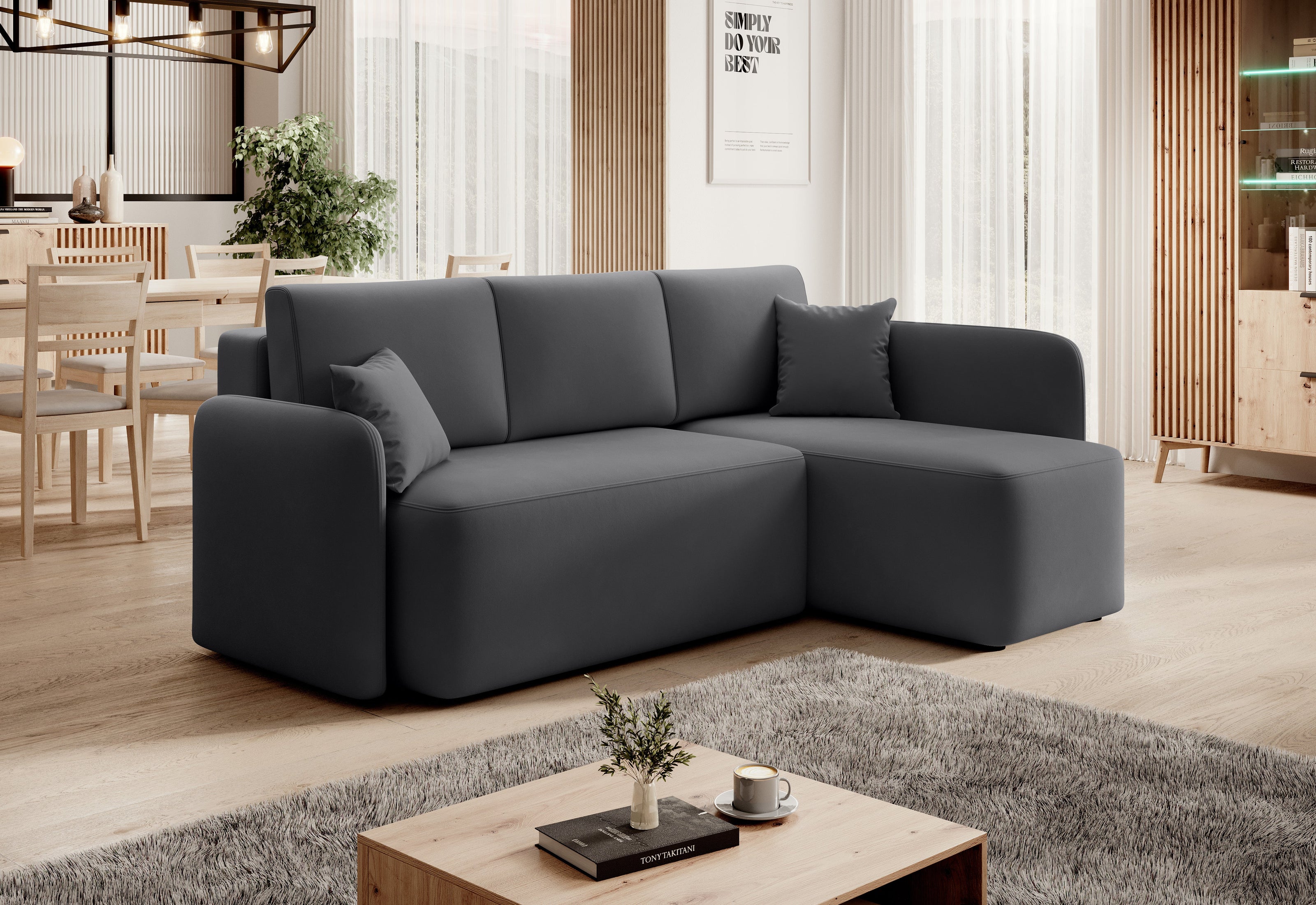 Hadson 3 Seater Storage Sleeper Chaise Sofa - Grey