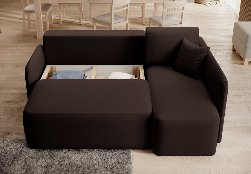 Hadson 3 Seater Storage Sleeper Chaise Sofa - Dark Brown