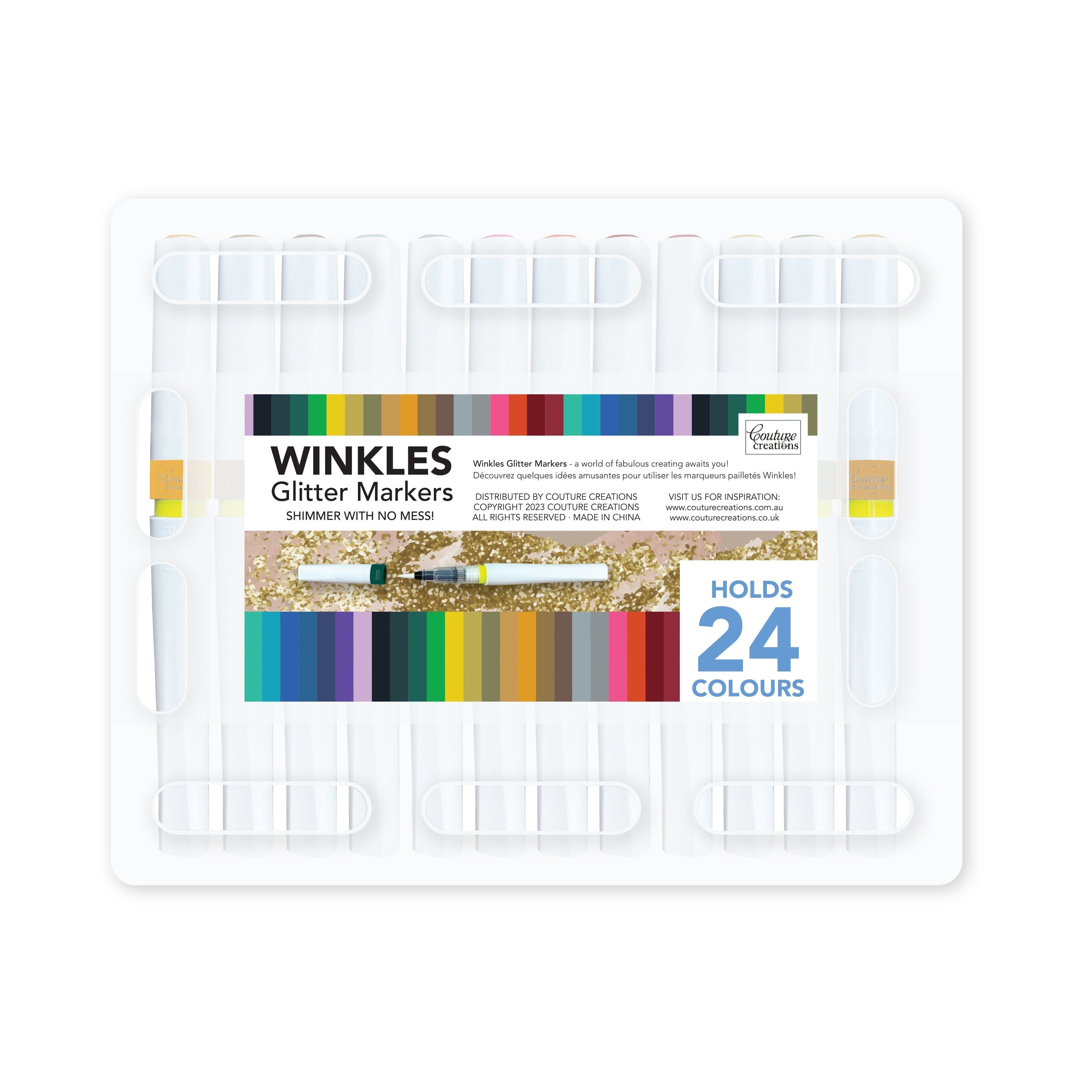 Winkles Shimmer Glitter Pen Set – 12 colours in carry case (holds 24 pens)