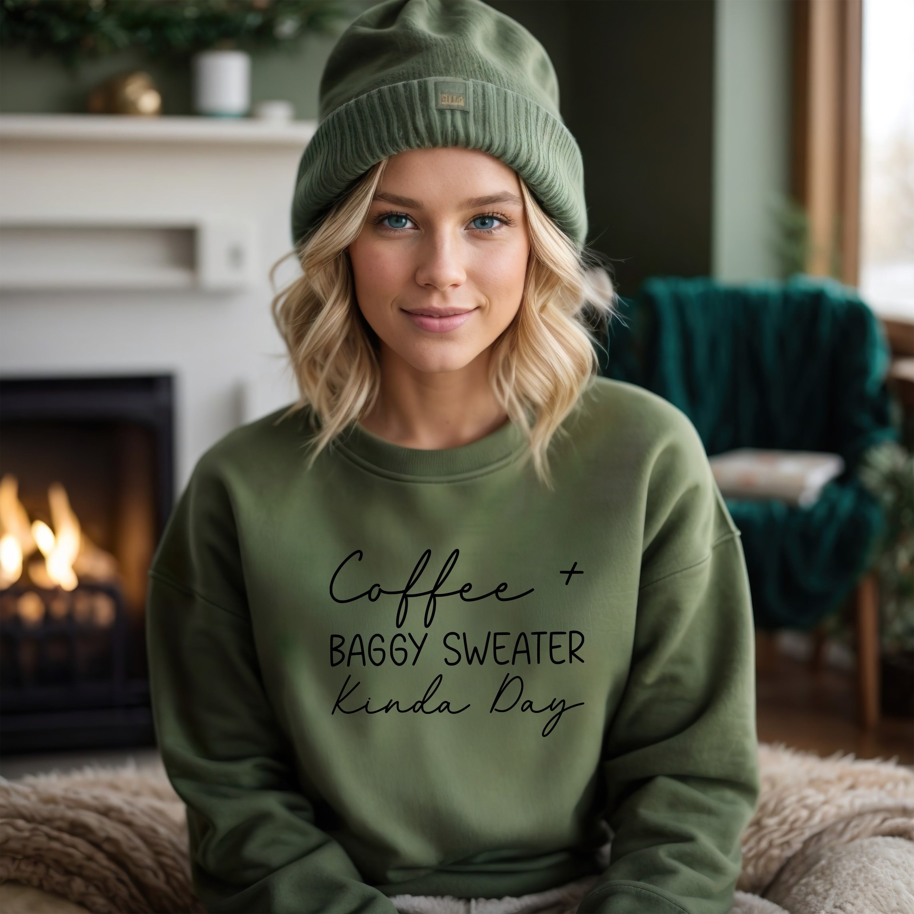 Coffee & Baggy Sweaters Kinda Day Sweatshirt | Cozy Crewneck | Coffee Lover Sweater | Relaxed Fit Pullover | Fall Winter Outfit