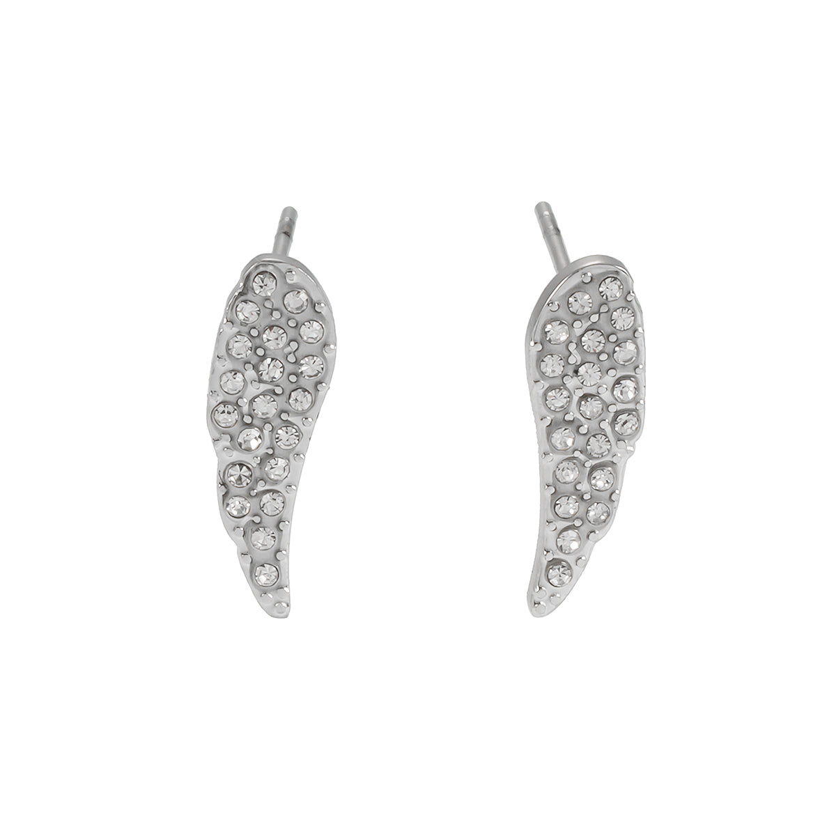 COMPTON Or Blanc (Ton Argenté) : Boucles d'oreilles en forme d'aile pavées de zircons scintillants – Élégance et brillance pour toutes les occasions.
