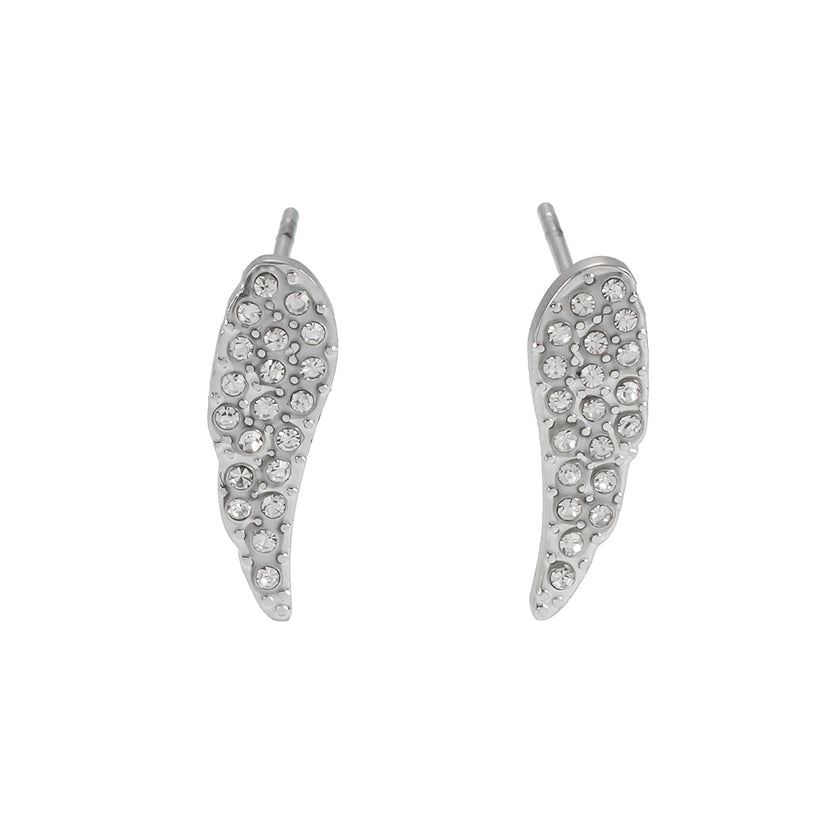 COMPTON Or Blanc (Ton Argenté) : Boucles d'oreilles en forme d'aile pavées de zircons scintillants – Élégance et brillance pour toutes les occasions.