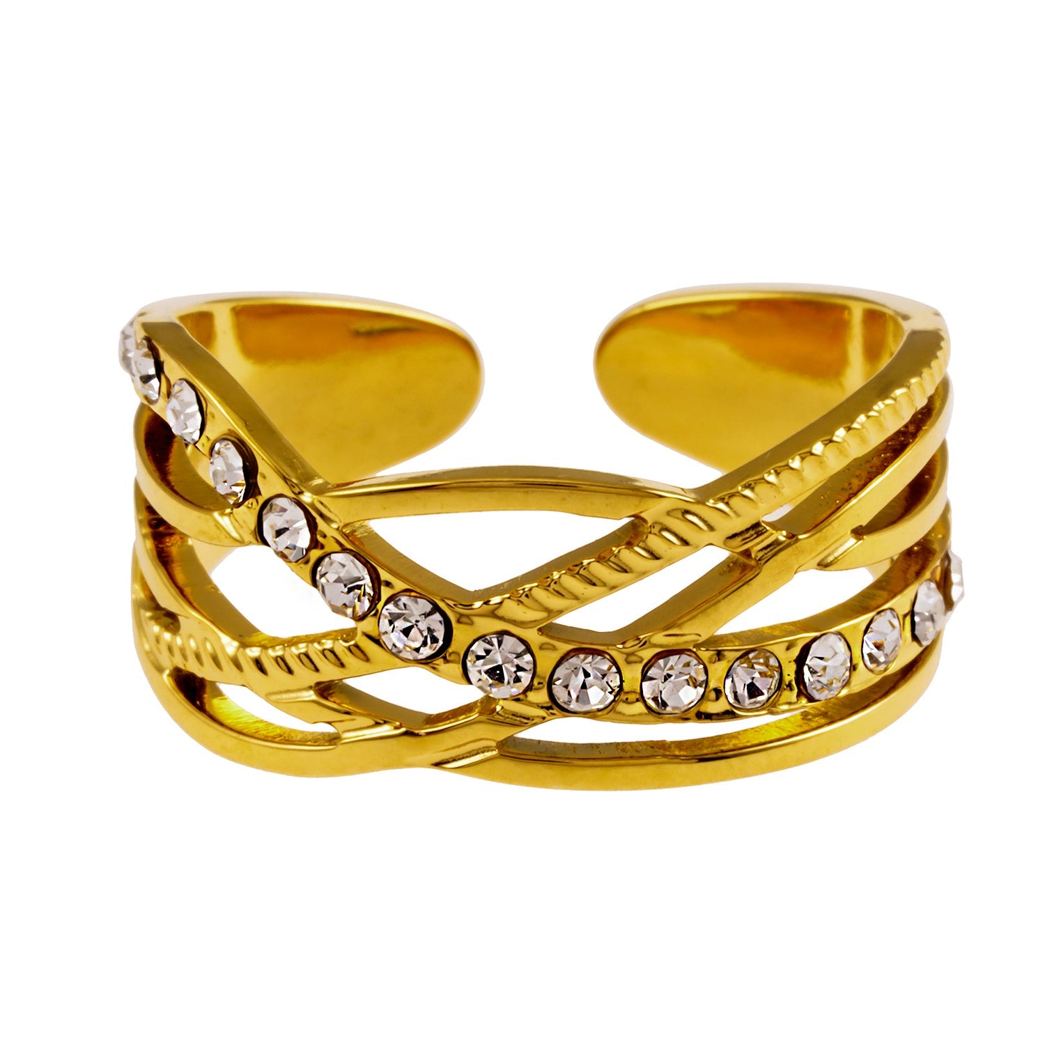 Style CORAZON : Bague à plusieurs anneaux entrelacés sertie de zircons.