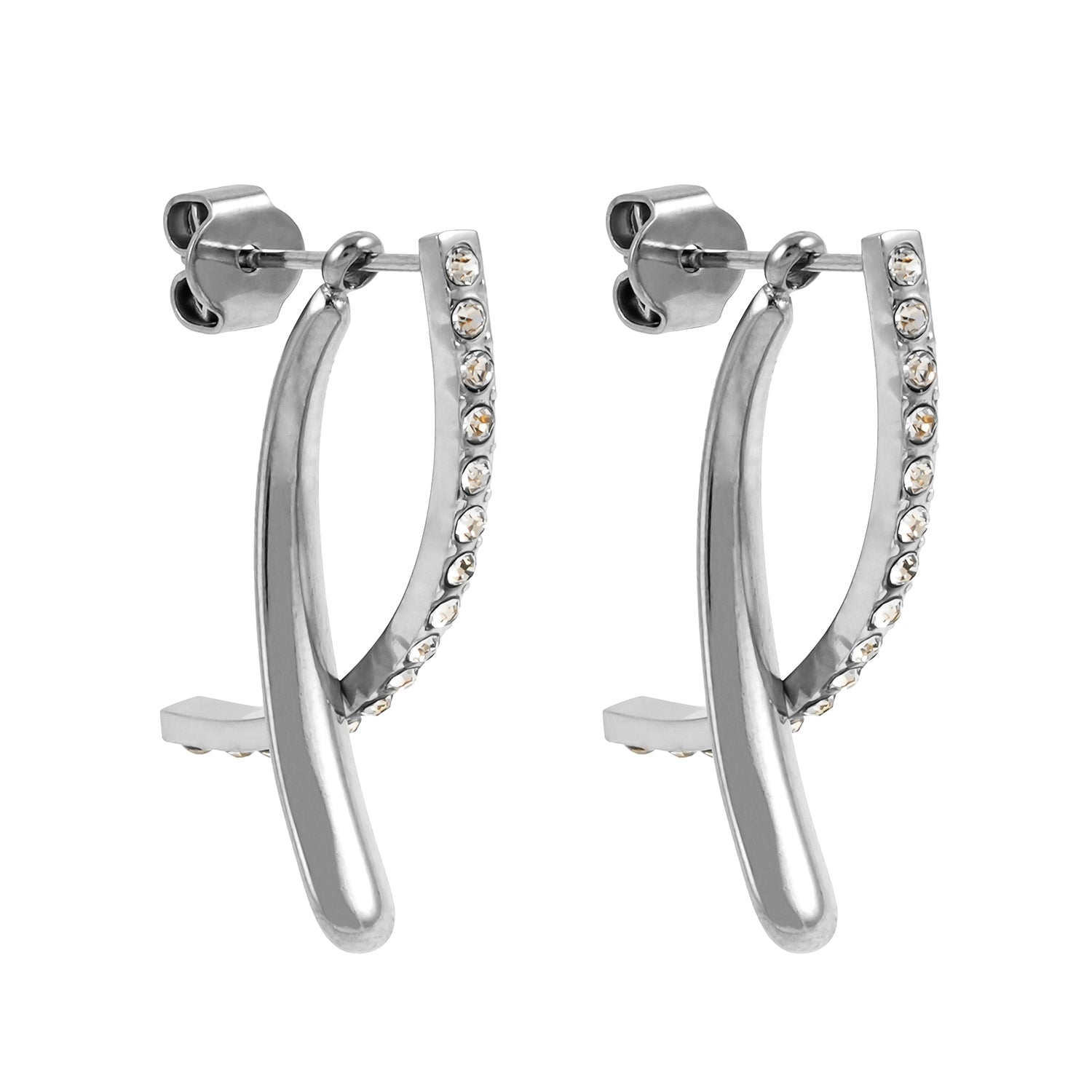 CREEDA Or Blanc (Couleur Argent) : Boucles d'oreilles créoles amovibles de forme avant-gardiste avec pierres précieuses en zircone.