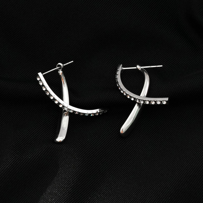 CREEDA Or Blanc (Couleur Argent) : Boucles d'oreilles créoles amovibles de forme avant-gardiste avec pierres précieuses en zircone.