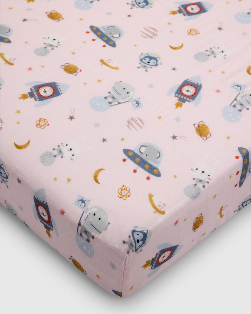 Muslin Fitted Crib Sheet - Astro Explorers