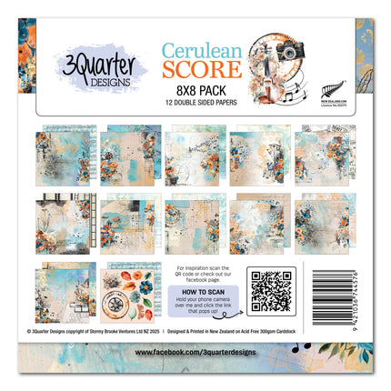 3Quarter Designs Cerulean Score 8x8 Paper Pack