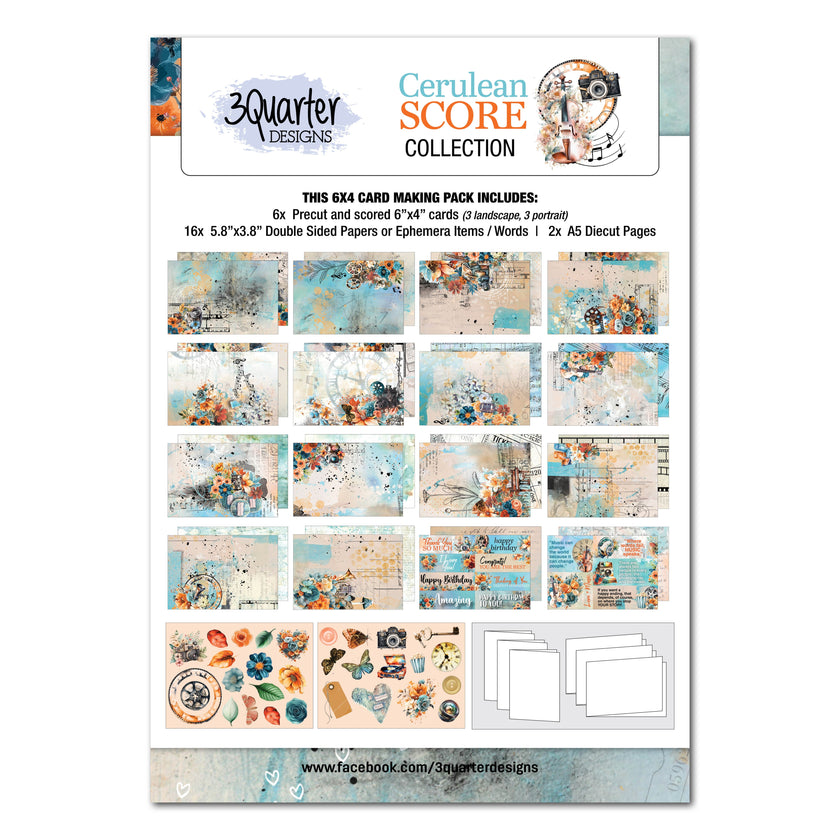 3Quarter Designs Cerulean Score 6x4 Card Pack