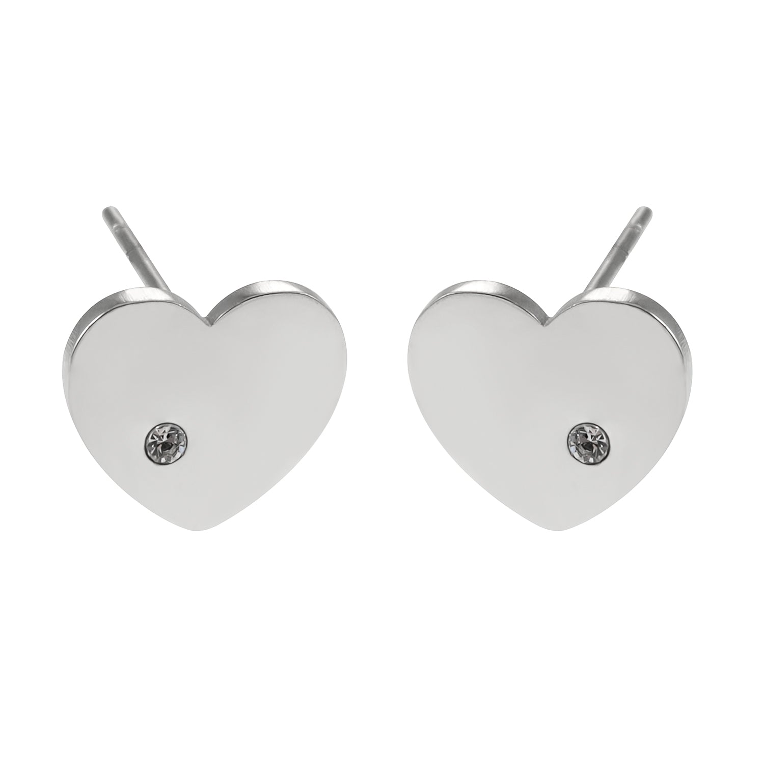 CUORE : Boucles d'oreilles en forme de cœur, solitaire en zircone (CZ), plaqué or blanc argenté.