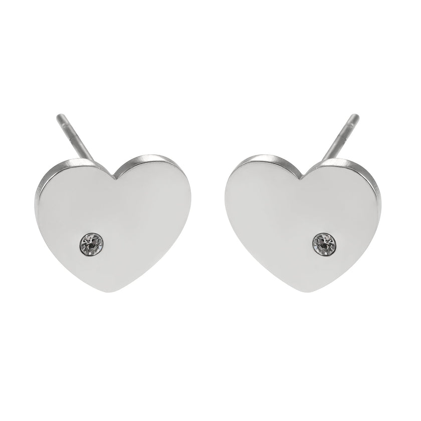 CUORE : Boucles d'oreilles en forme de cœur, solitaire en zircone (CZ), plaqué or blanc argenté.