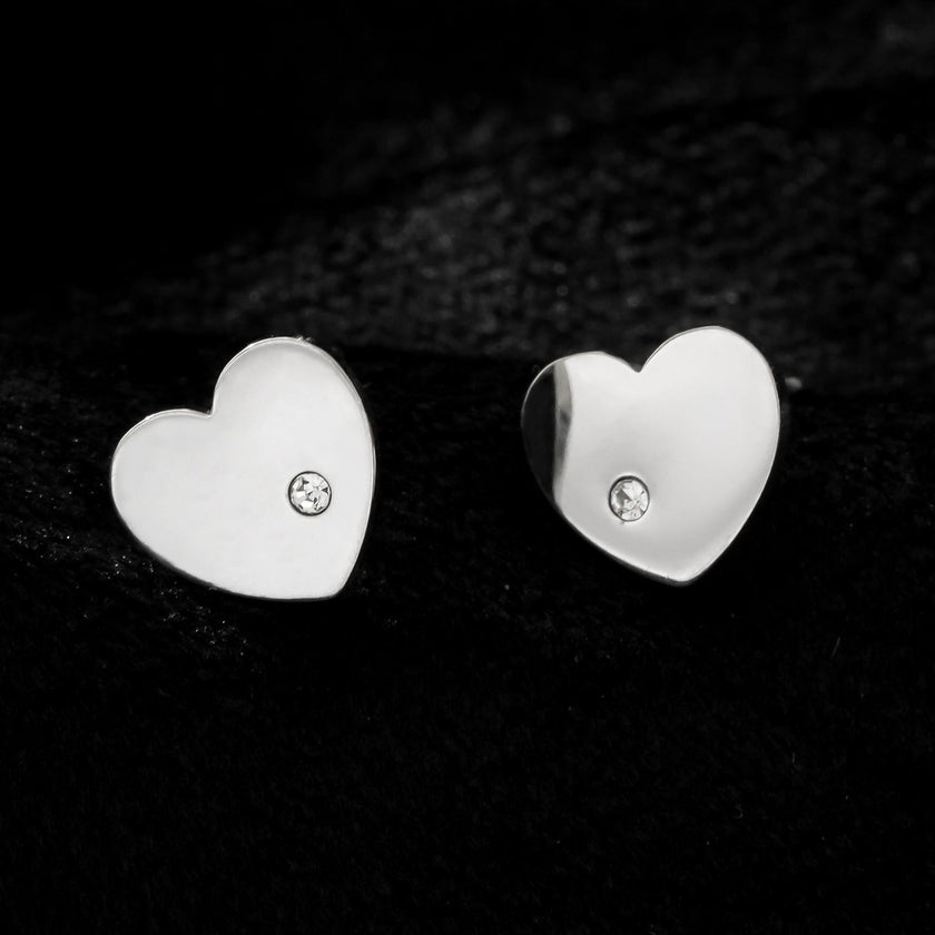 CUORE : Boucles d'oreilles en forme de cœur, solitaire en zircone (CZ), plaqué or blanc argenté.