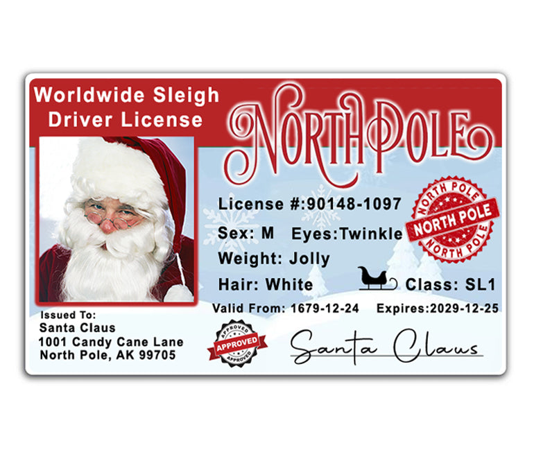 North Pole Santa Claus Lost Drivers License ID Card