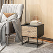 Emery Modern Bedside Table with 2 Drawers and Steel Legs-Black/Oak