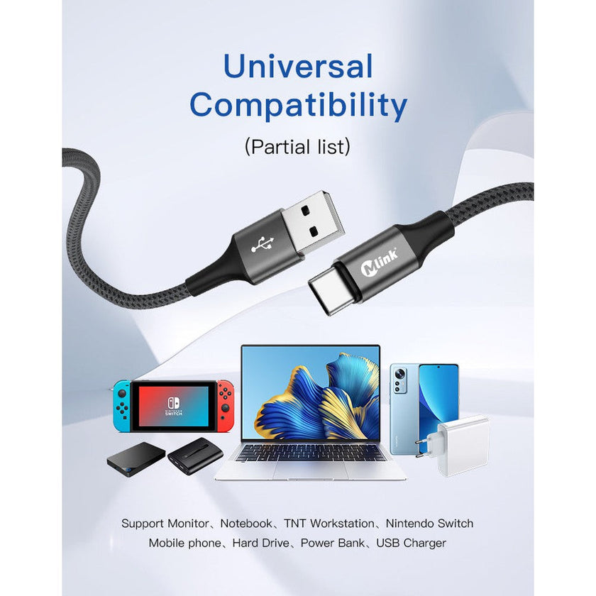 Câble USB à USB-C PD20W 5V/2.4A en nylon tressé à charge rapide