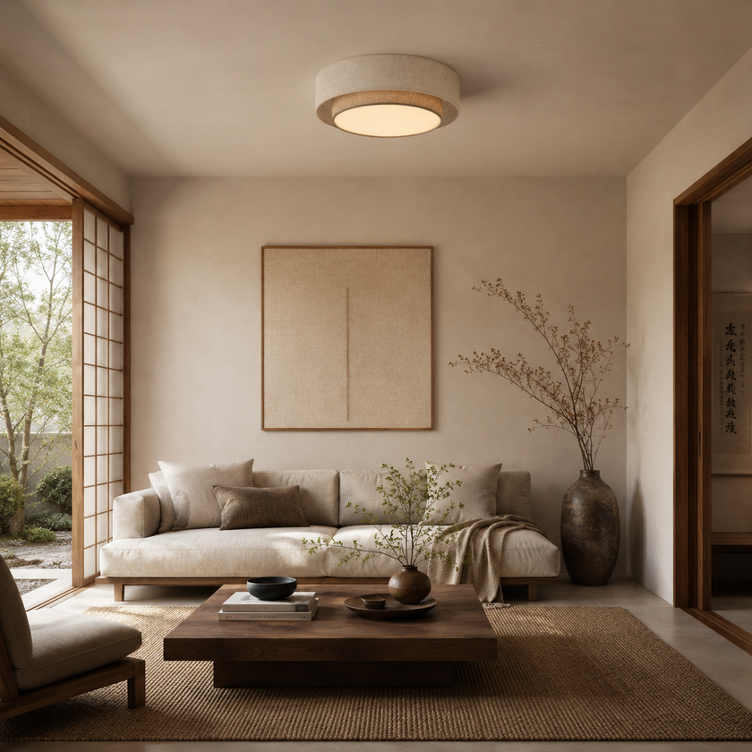 CALISTO JUTE Scandinavian Flush Mount Ceiling Light for Bedroom, Hallway & Living Room