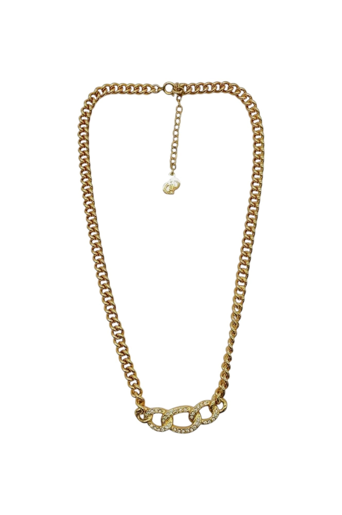 Auth Christian Dior CD logo/Rhinestone Pendant Necklace SK010207
