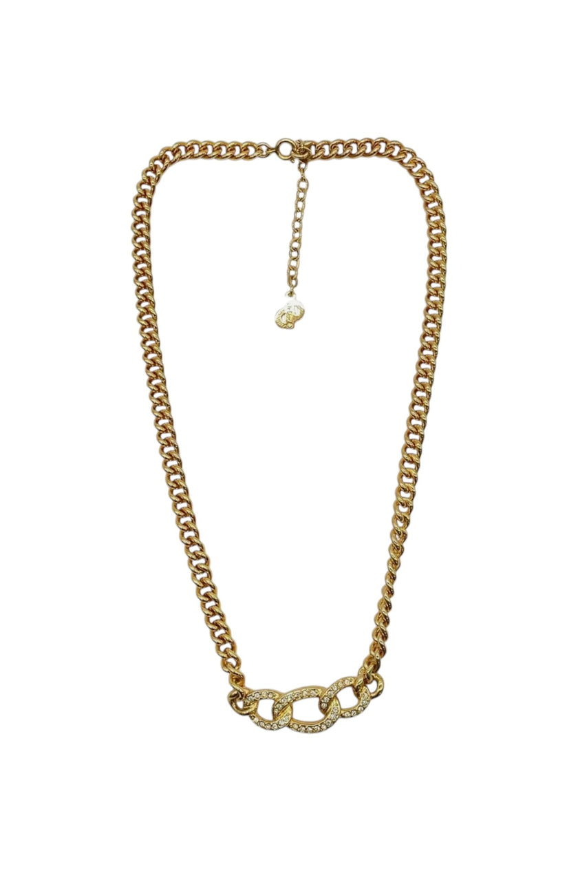 Auth Christian Dior CD logo/Rhinestone Pendant Necklace SK010207