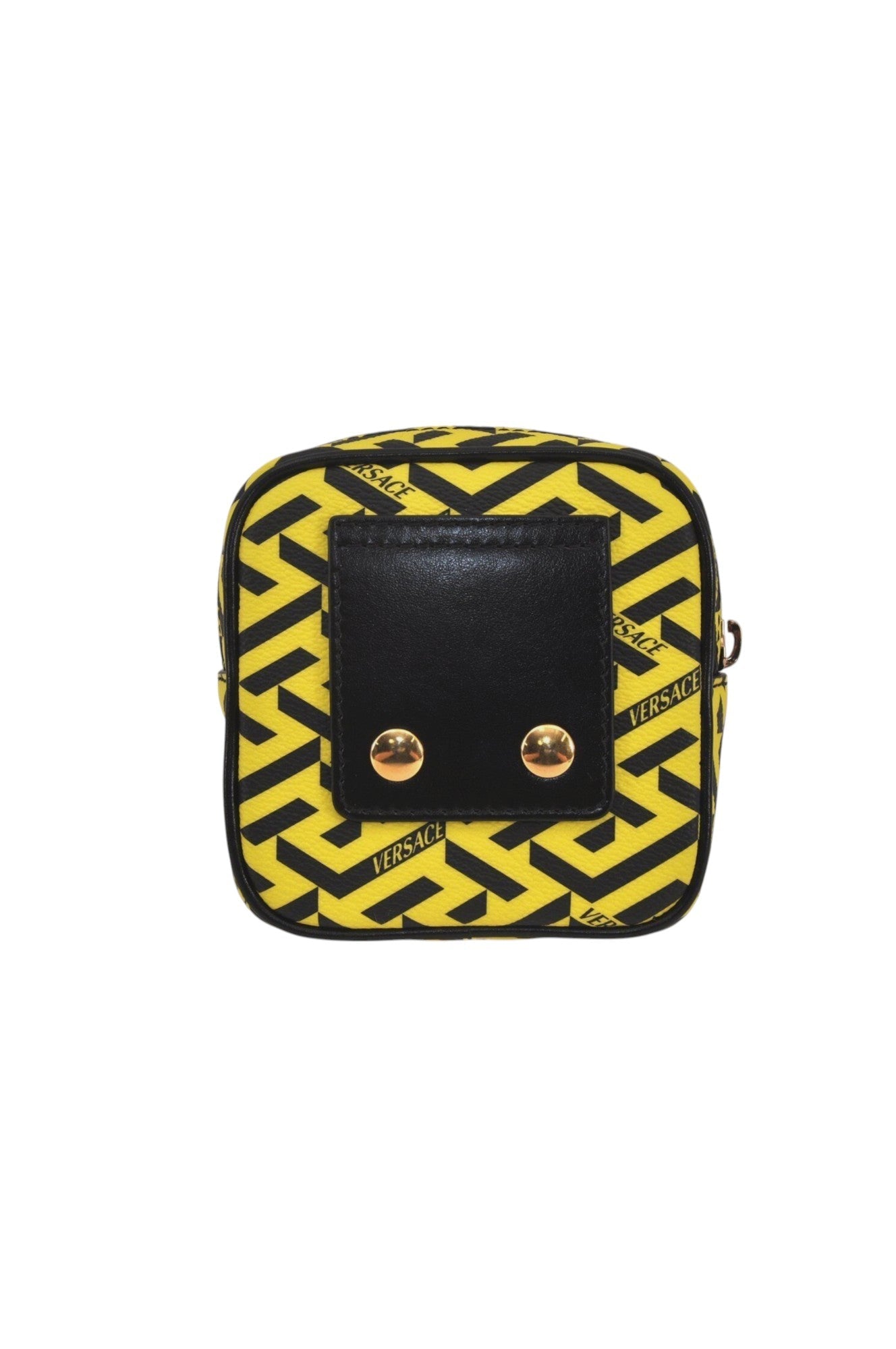Authentic VERSACE La Greca Vintage Leather Pouch Purse Yellow Box Junk 7524L