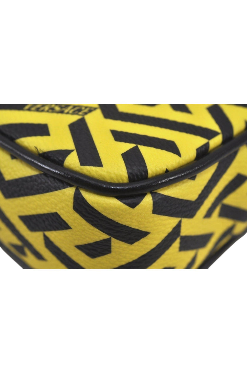 Authentic VERSACE La Greca Vintage Leather Pouch Purse Yellow Box Junk 7524L