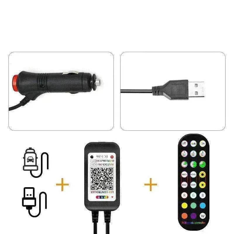 Car RGB Strip Lights: Wireless Music Control, Waterproof LED, Remote.