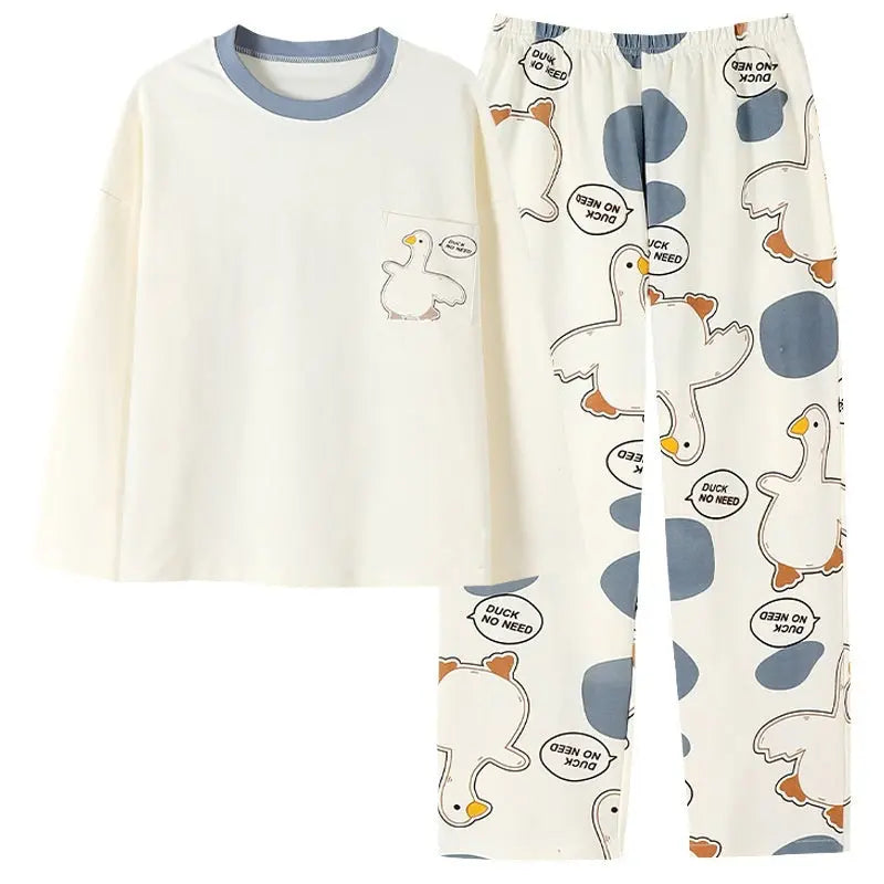 Cartoon Loose And Cute Long-sleeved Pajamas For Women Spring Autumn Set Casual Homewear Outerwear