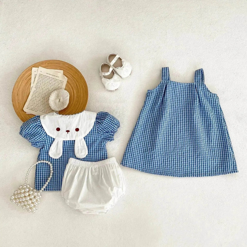 Cartoon Suspender Plaid A- Line Skirt