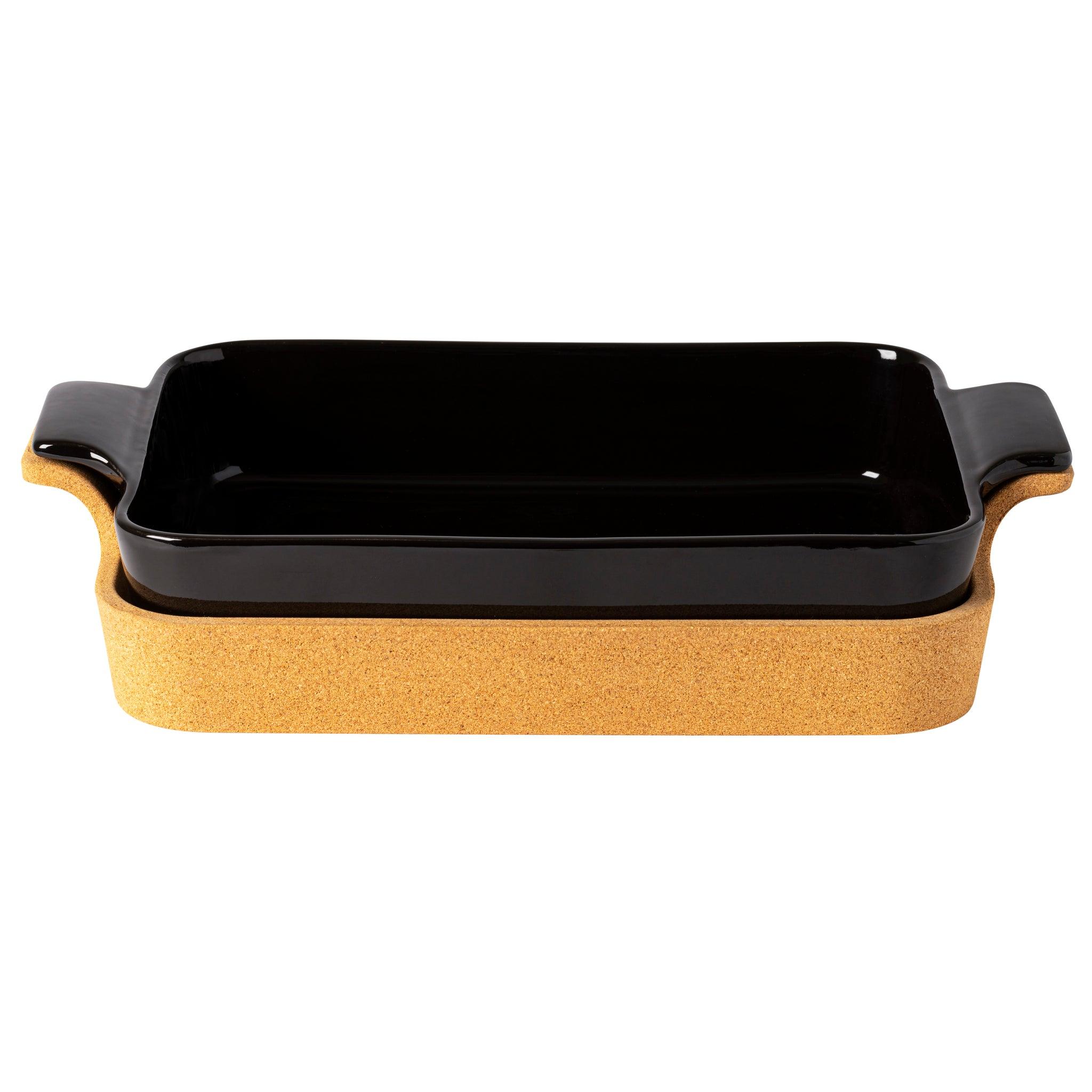 Casafina - Ensemble black rectangular baker w/cork tray 39