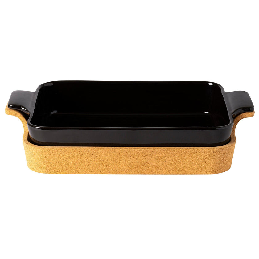 Casafina - Ensemble black rectangular baker w/cork tray 39