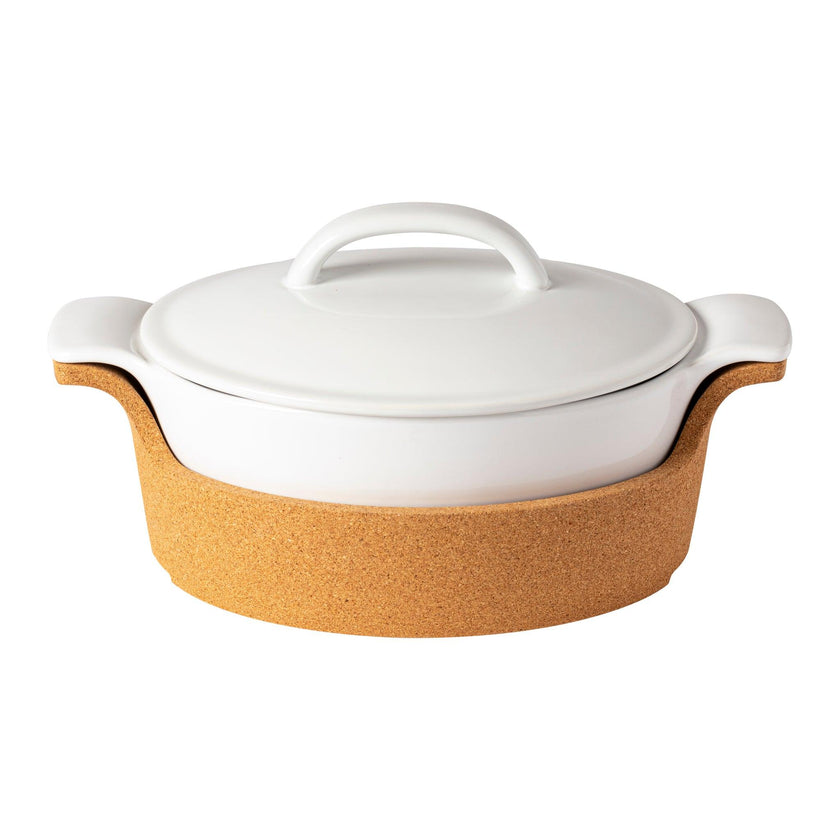 Casafina - Ensemble white oval covered casserole w/cork tray 30
