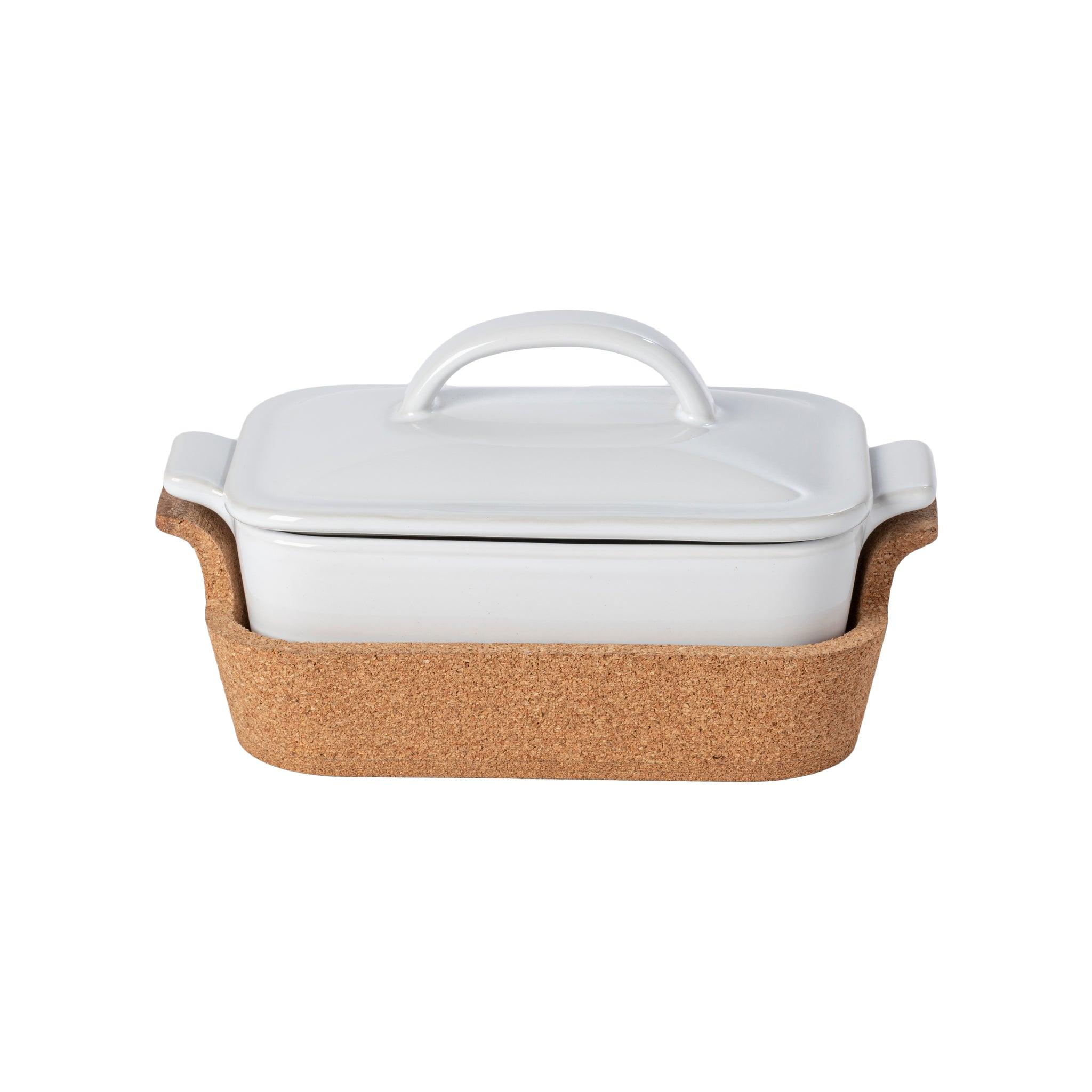 Casafina - Ensemble white rectangular covered casserole with cork tray 24