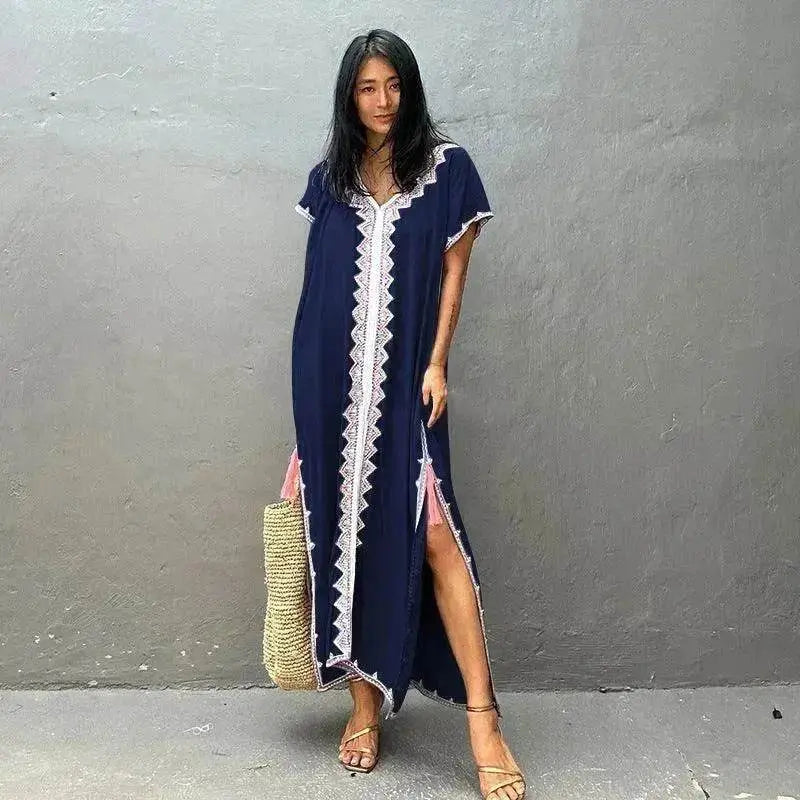 Casual Swimsuit Cover Up For Women Loose Beach Bikini Blouse Dress.