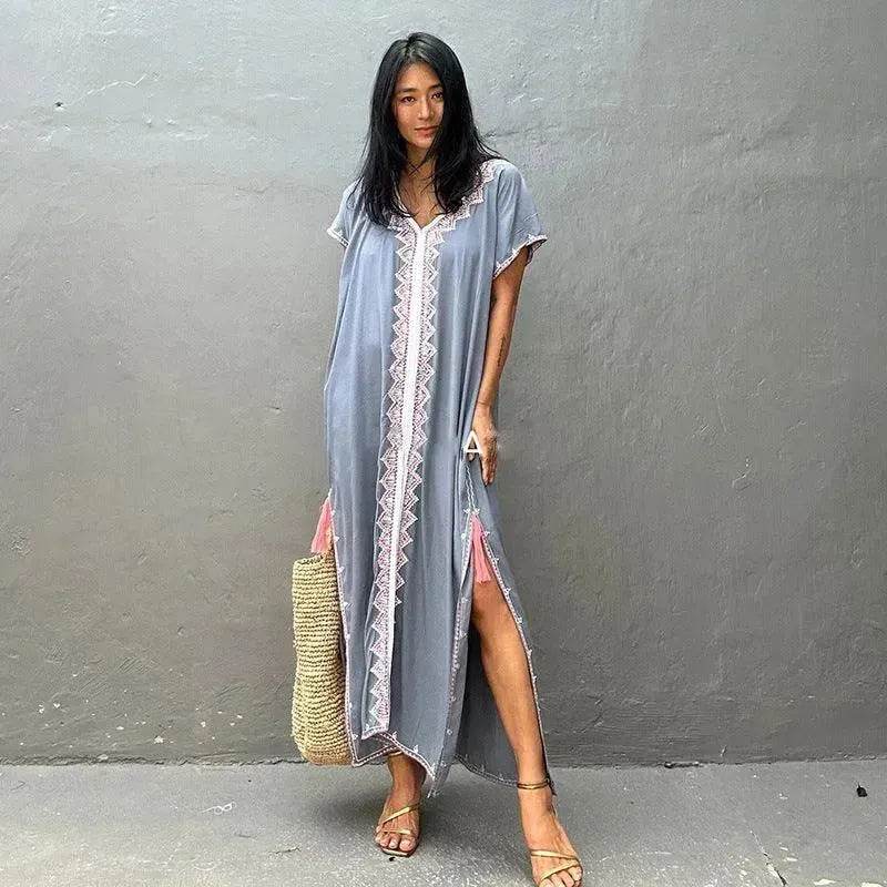 Casual Swimsuit Cover Up For Women Loose Beach Bikini Blouse Dress.