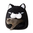 Grumpy Cat Face Enclosed Pet Bed – Novelty Cat House Nest (Black, S/M)