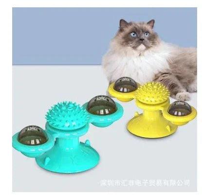 Cat Windmill Spinning Turntable Interactive Toy — Suction Cup, Catnip Ball, Teeth Grinding