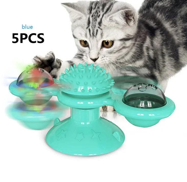 Cat Windmill Spinning Turntable Interactive Toy — Suction Cup, Catnip Ball, Teeth Grinding