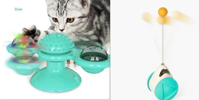 Cat Windmill Spinning Turntable Interactive Toy — Suction Cup, Catnip Ball, Teeth Grinding